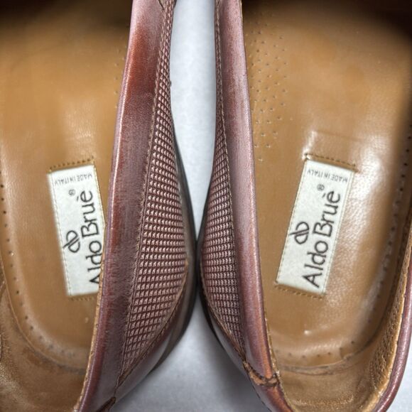 ALDO BRUE Penny Loafers Brown Perforated Italian Nabuk Leather Shoes - Picture 9 of 12
